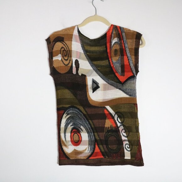 Alberto Makali Y2K Abstract Artsy Top Womens Medium Crinkle Knit Stretch Quirky - Picture 6 of 6